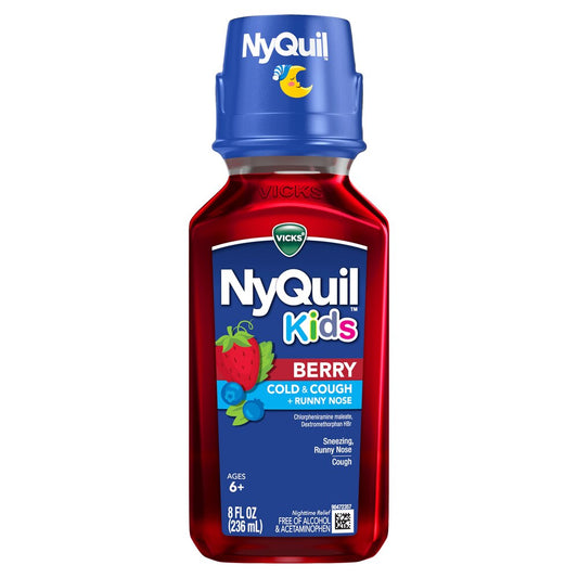 Vicks Children's NyQuil, alivio nocturno de múltiples síntomas para la tos y el resfriado, baya, 8 onzas líquidas***