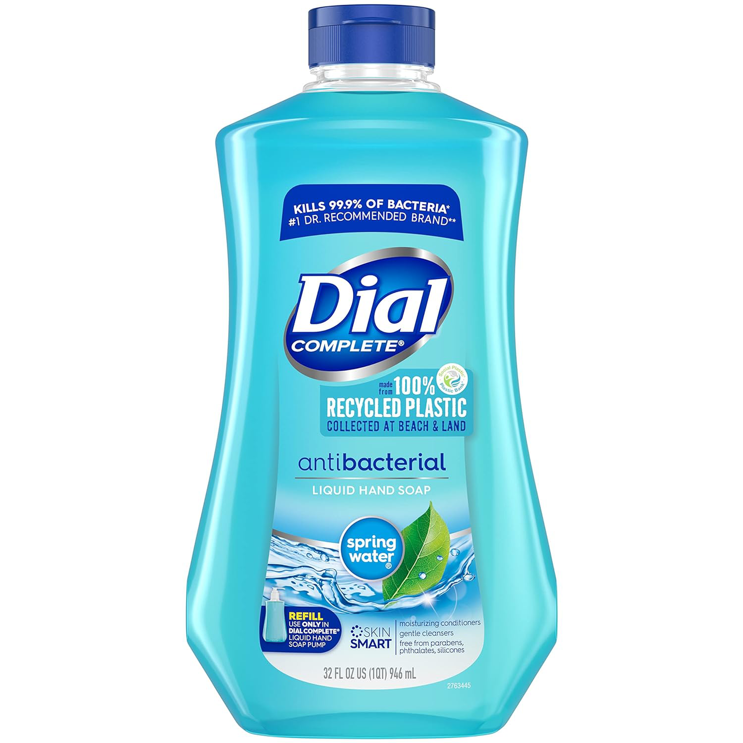 Recambio de jabón líquido antibacteriano para manos Dial Complete, agua de manantial, 32 fl oz