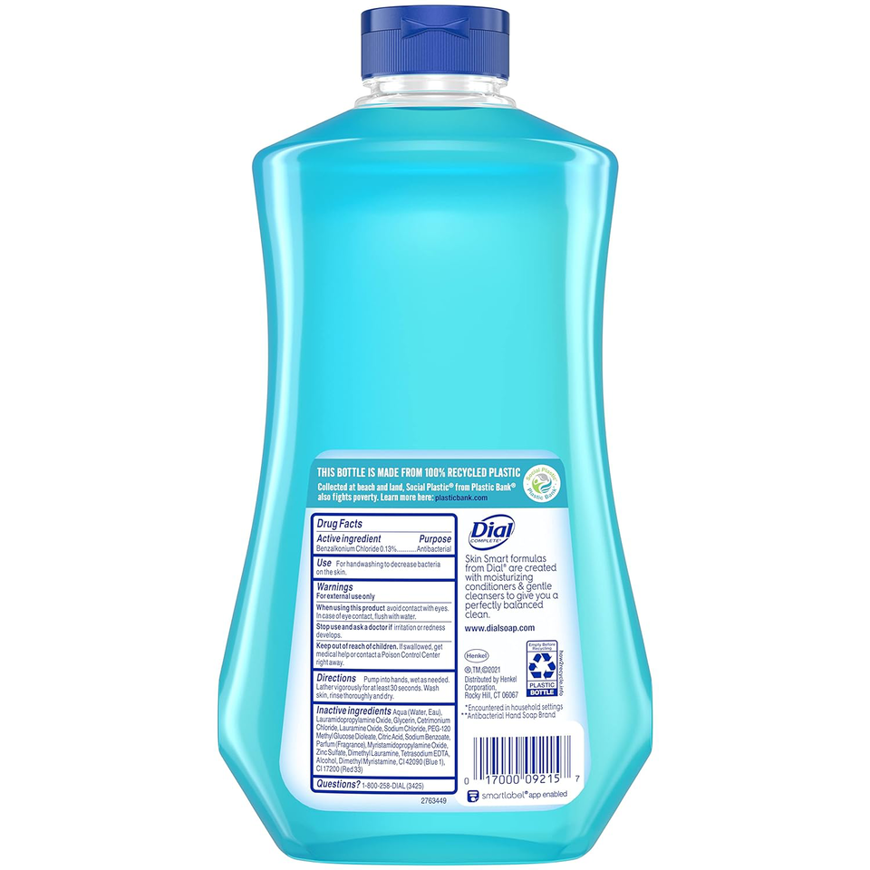 Recambio de jabón líquido antibacteriano para manos Dial Complete, agua de manantial, 32 fl oz